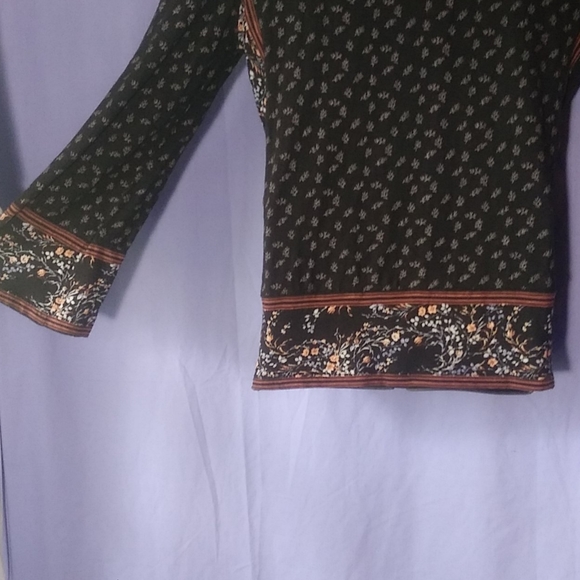 Lucky Brand, boho, black printed, 3/4 sleeve, top - Picture 7 of 12